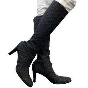 Christian Dior Vintage Trotter Monogram Long Boots Heels #37.5 Black [103872]